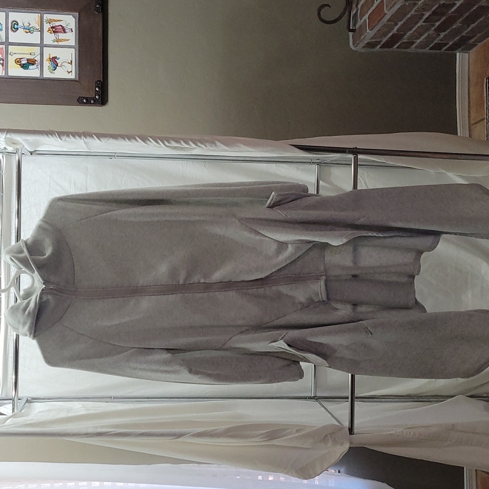 Womens long zip up hooded sweater.